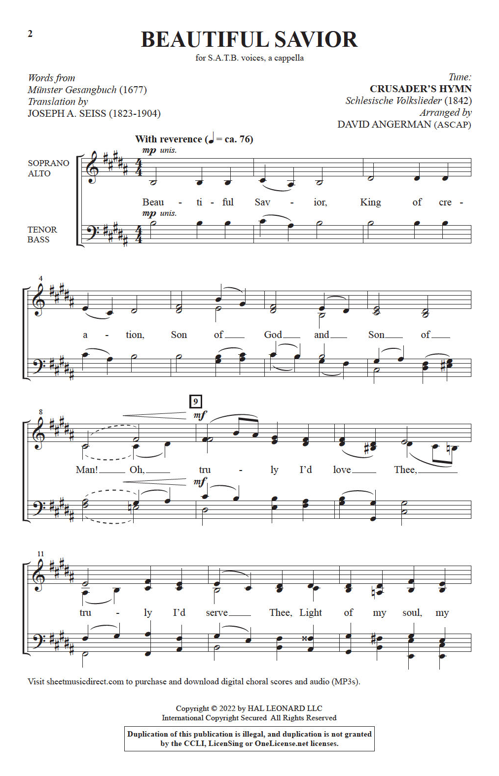 Download David Angerman Beautiful Savior Sheet Music and learn how to play SATB Choir PDF digital score in minutes