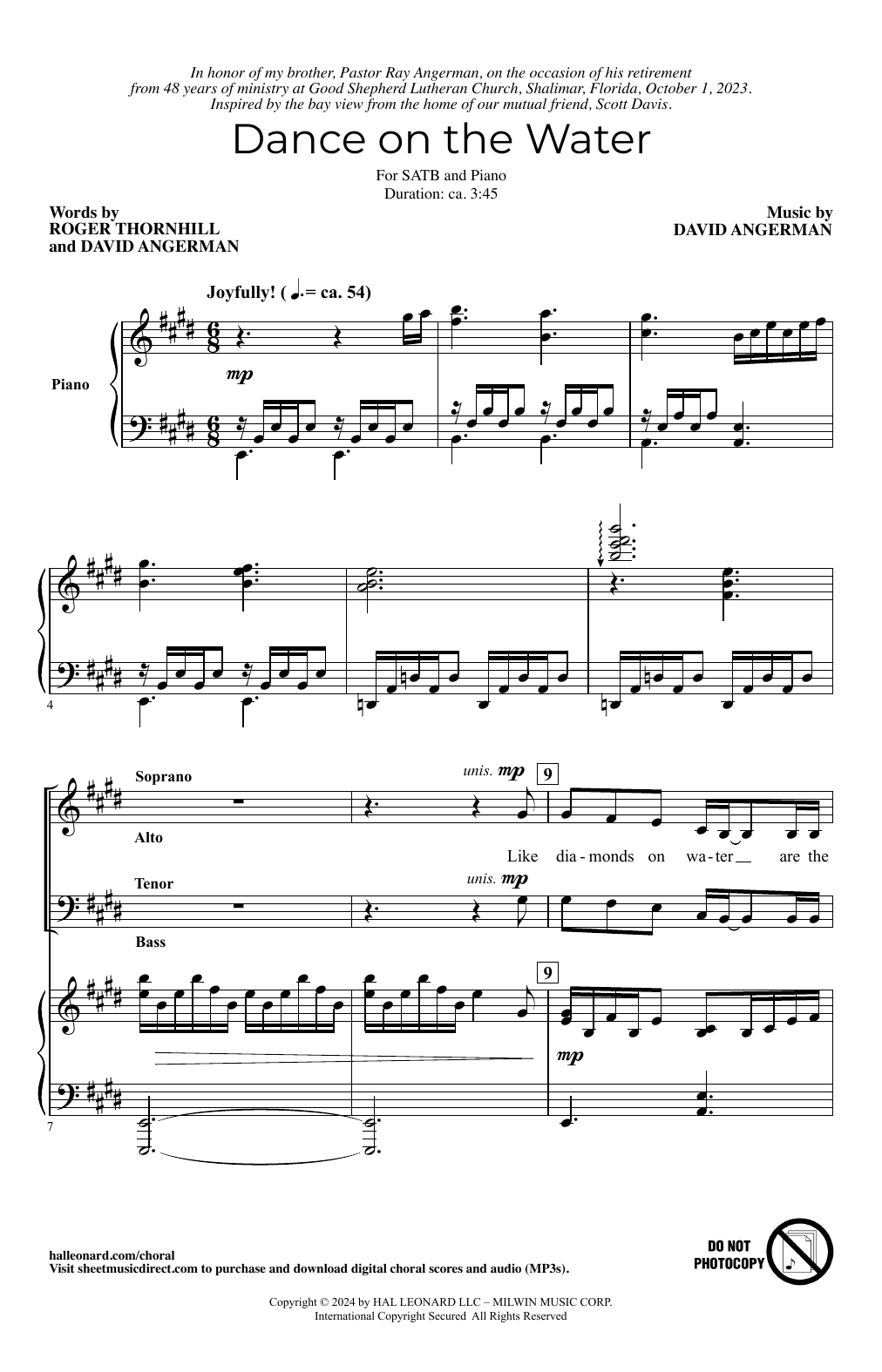 Download David Angerman Dance On The Water Sheet Music and learn how to play SATB Choir PDF digital score in minutes