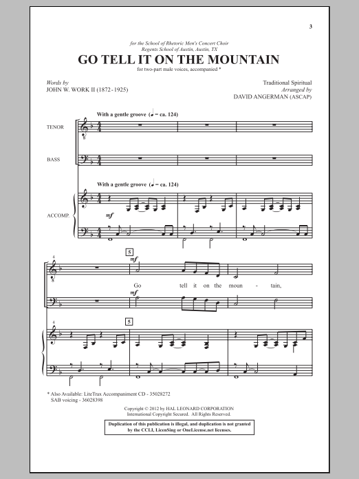 Download David Angerman Go, Tell It On The Mountain Sheet Music and learn how to play SAB PDF digital score in minutes