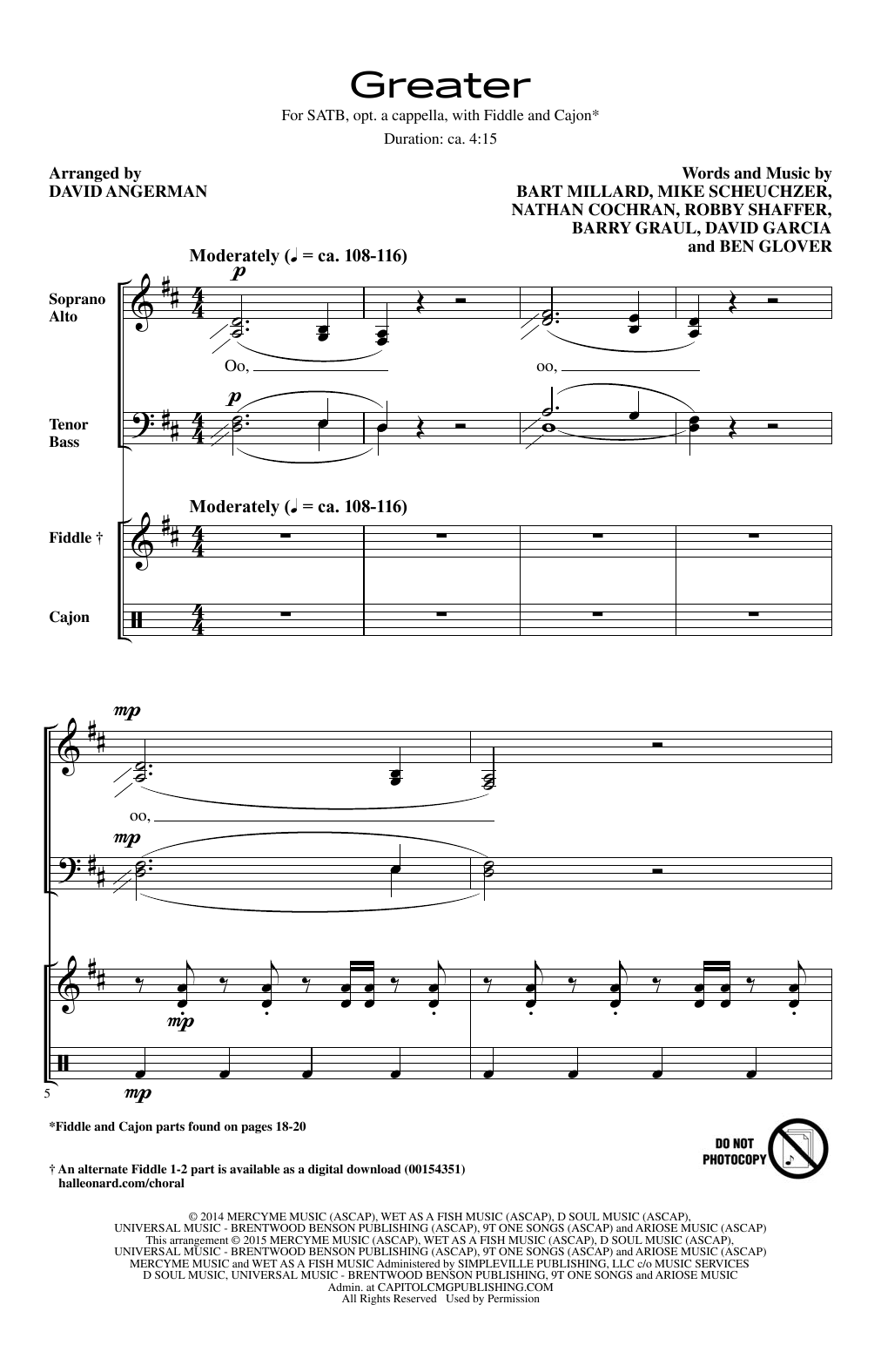 Download David Angerman Greater Sheet Music and learn how to play Choral PDF digital score in minutes
