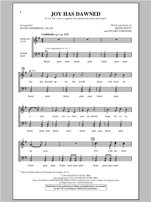 Download David Angerman Joy Has Dawned Sheet Music and learn how to play Choral PDF digital score in minutes