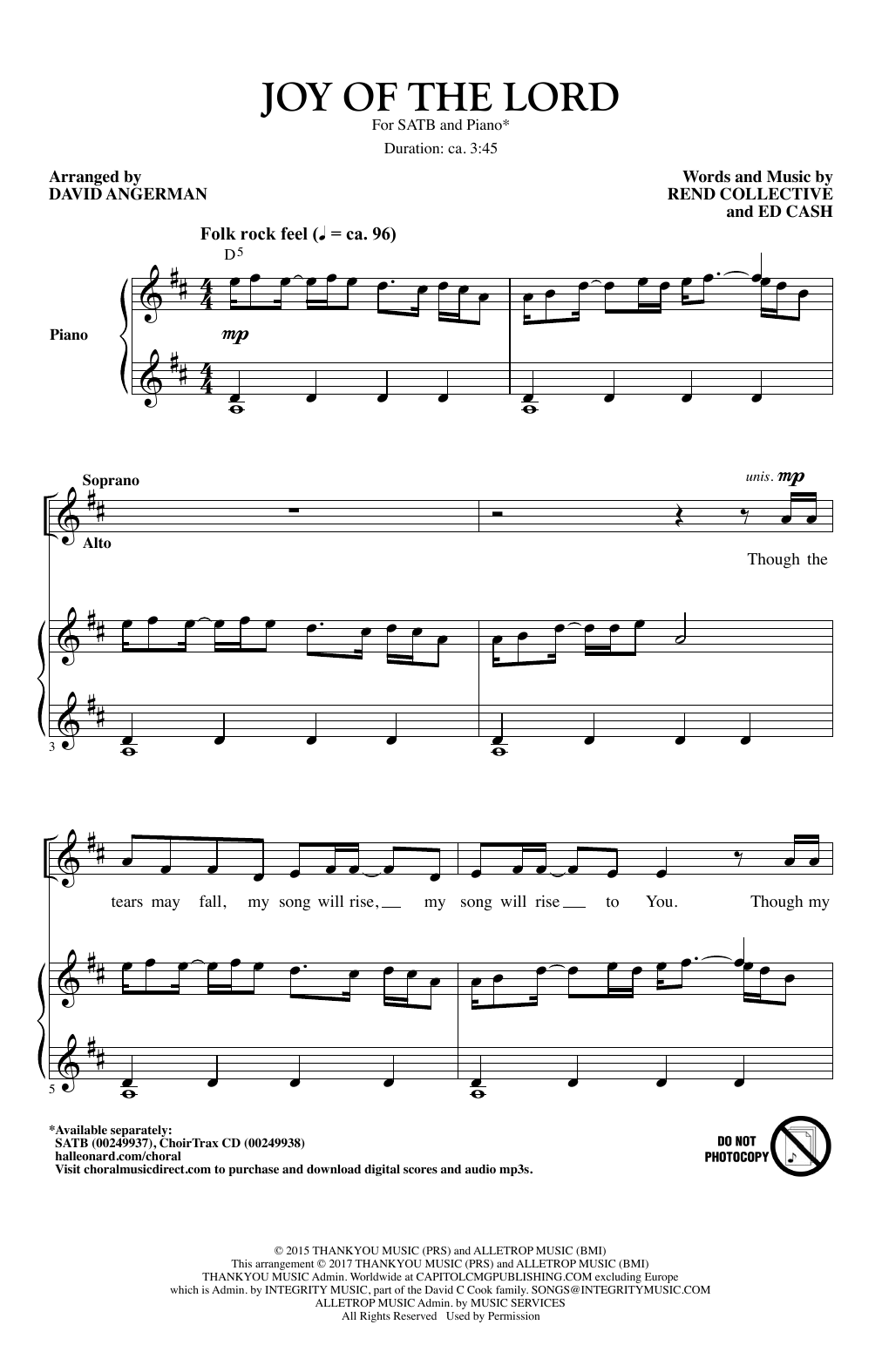 Download David Angerman Joy Of The Lord Sheet Music and learn how to play SATB PDF digital score in minutes