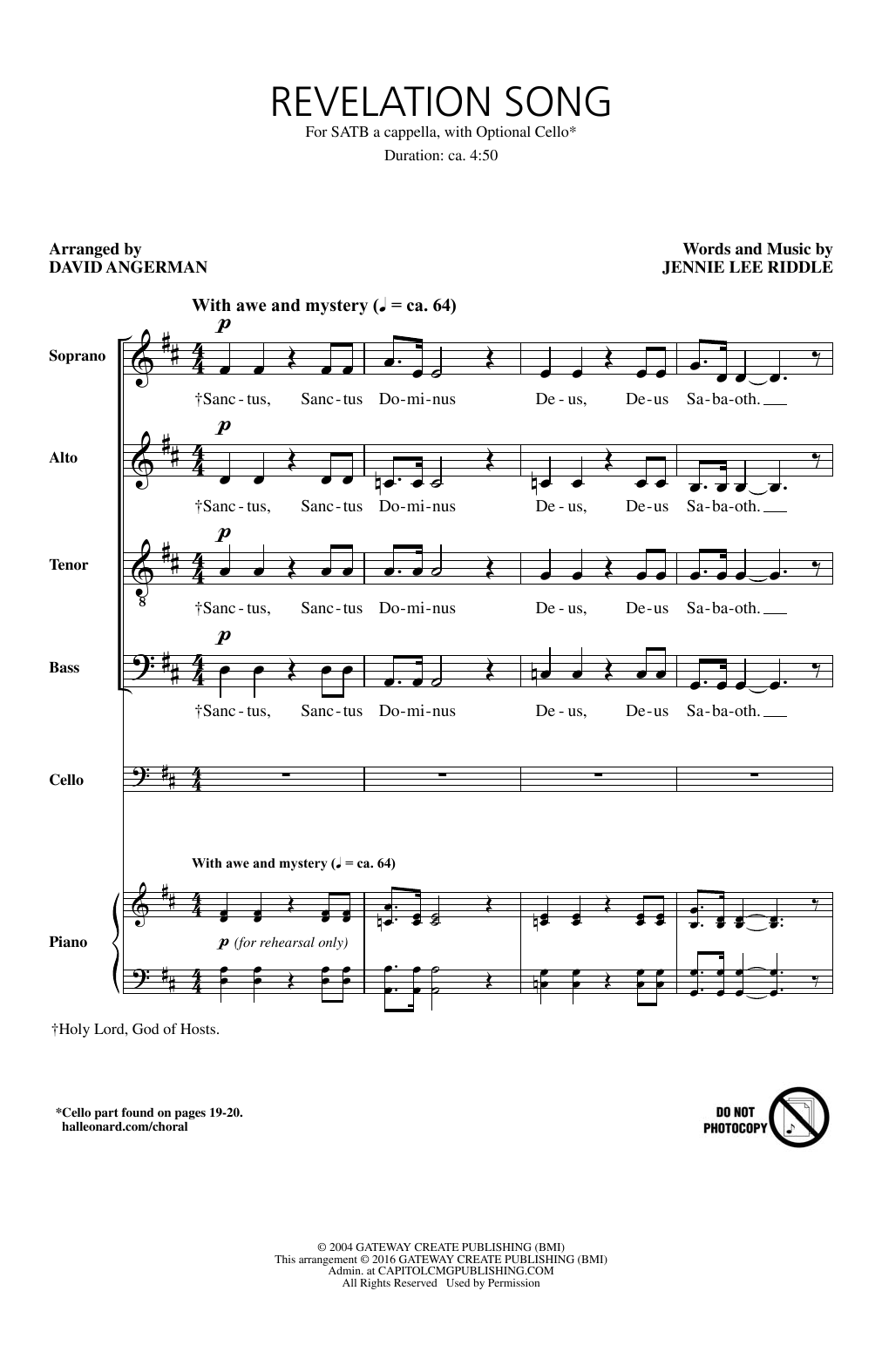 Download David Angerman Revelation Song Sheet Music and learn how to play SATB PDF digital score in minutes