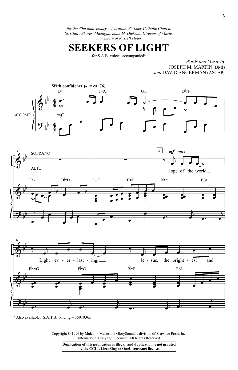 Download David Angerman Seekers Of Light Sheet Music and learn how to play SAB PDF digital score in minutes