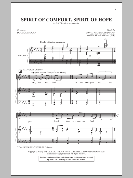 Download David Angerman Spirit Of Comfort, Spirit Of Hope Sheet Music and learn how to play SATB PDF digital score in minutes