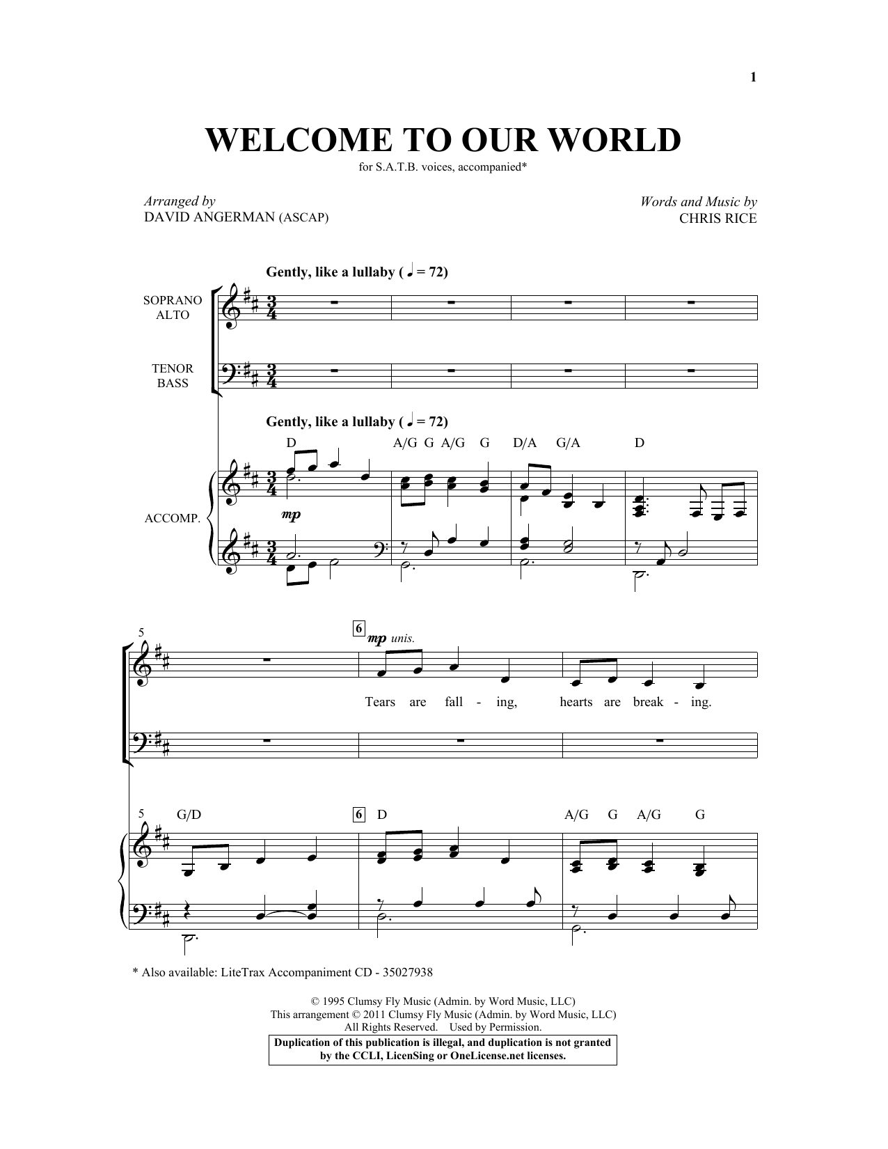 Download Chris Rice Welcome To Our World (arr. David Angerman) Sheet Music and learn how to play SATB PDF digital score in minutes