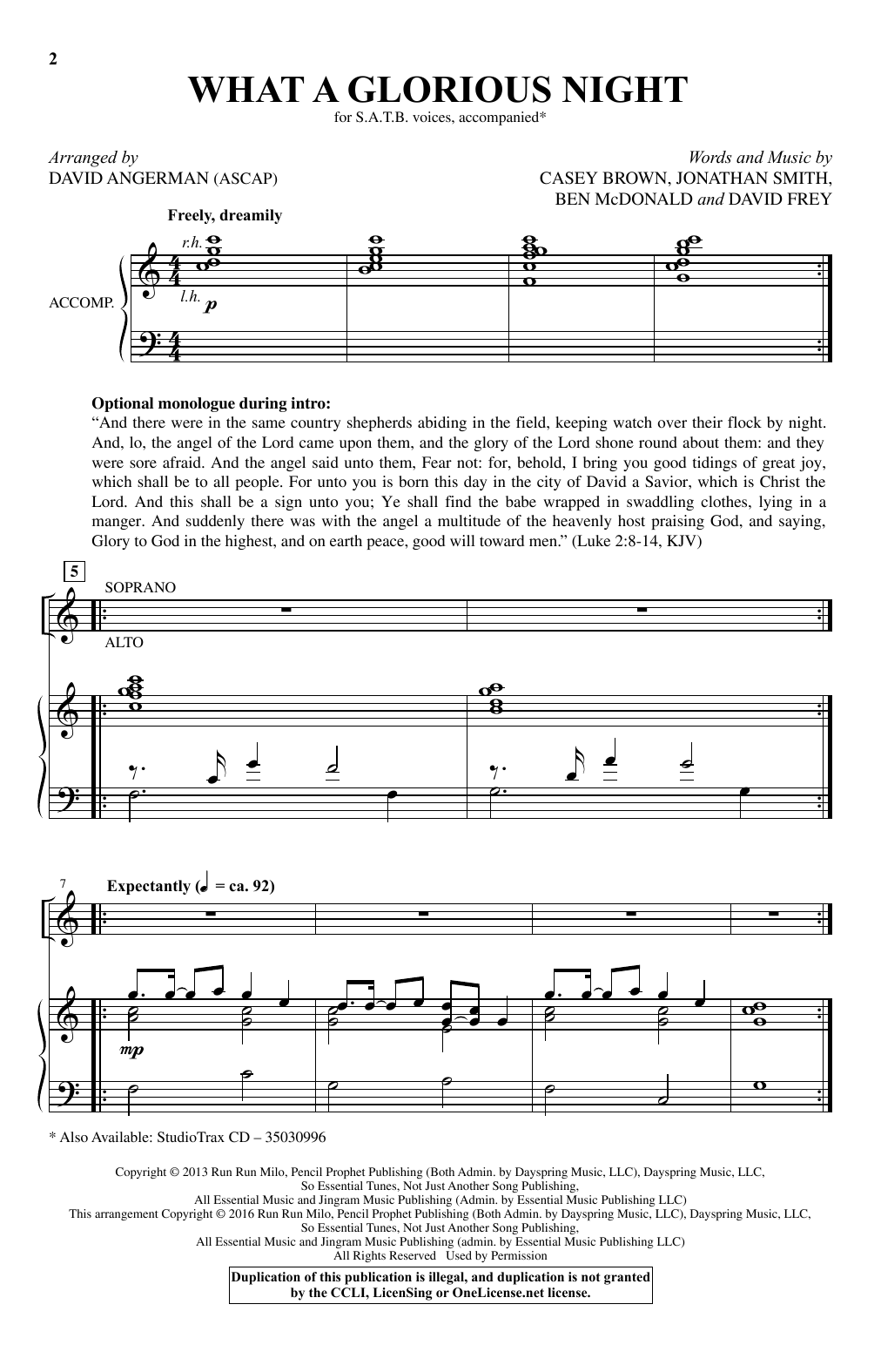 Download David Angerman What A Glorious Night Sheet Music and learn how to play SATB PDF digital score in minutes