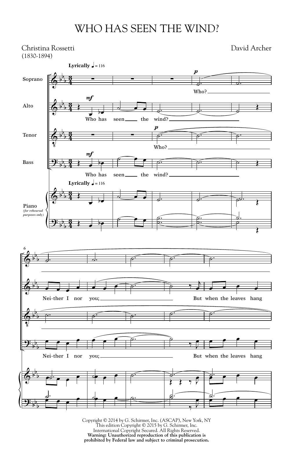 Download David Archer Who Has Seen The Wind Sheet Music and learn how to play SATB PDF digital score in minutes