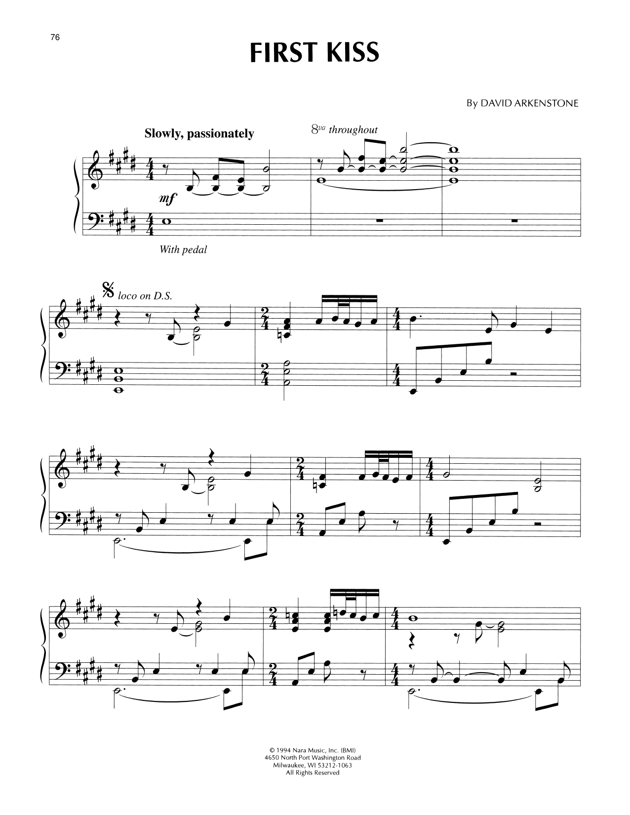 Download David Arkenstone First Kiss Sheet Music and learn how to play Piano Solo PDF digital score in minutes