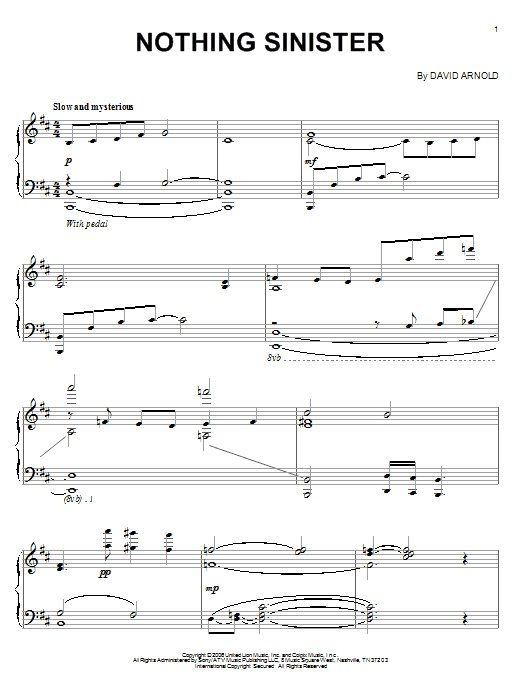 Download David Arnold Nothing Sinister Sheet Music and learn how to play Piano PDF digital score in minutes