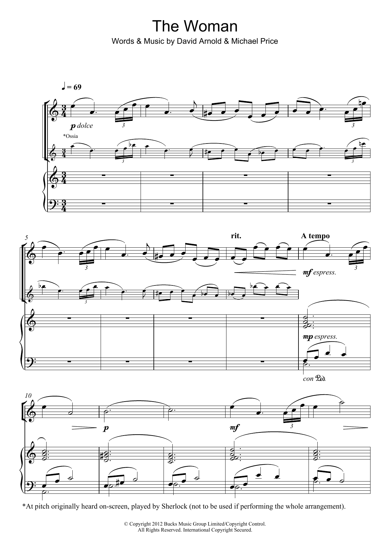 Download David Arnold The Woman (from Sherlock) Sheet Music and learn how to play Violin PDF digital score in minutes