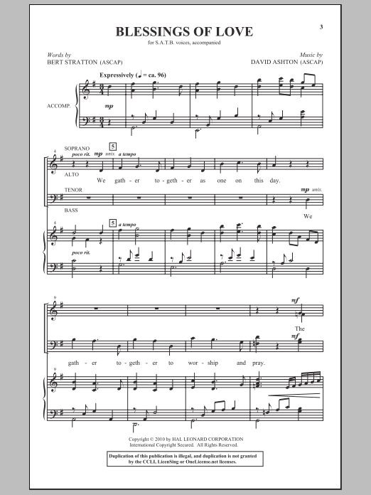 Download David Ashton Blessings Of Love Sheet Music and learn how to play SATB Choir PDF digital score in minutes