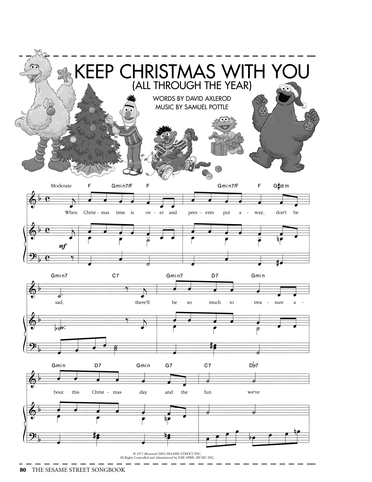 Download David Axlerod Keep Christmas With You (All Through The Year) (from Sesame Street) Sheet Music and learn how to play Piano, Vocal & Guitar Chords (Right-Hand Melody) PDF digital score in minutes