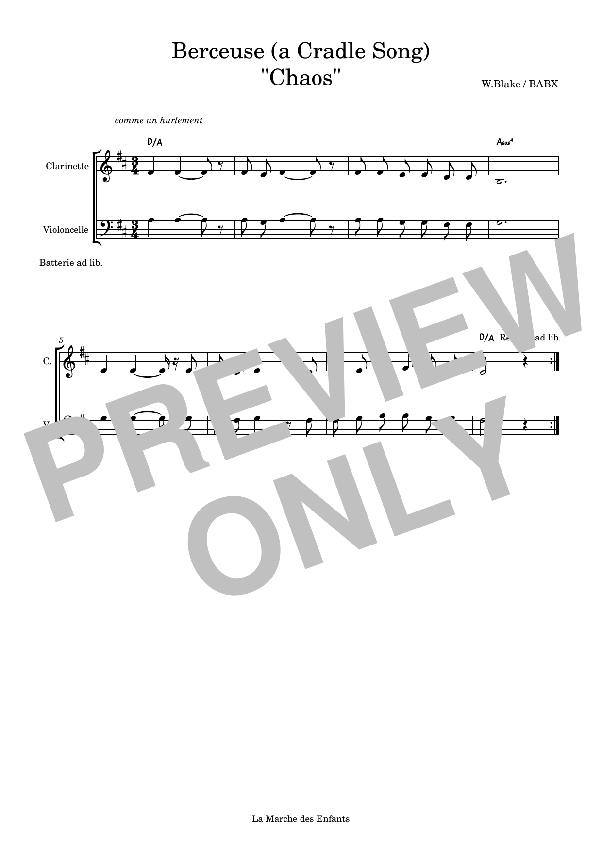 Download David Babin (Babx) Berceuse (A Cradle Song) Chaos Sheet Music and learn how to play Instrumental Duet PDF digital score in minutes