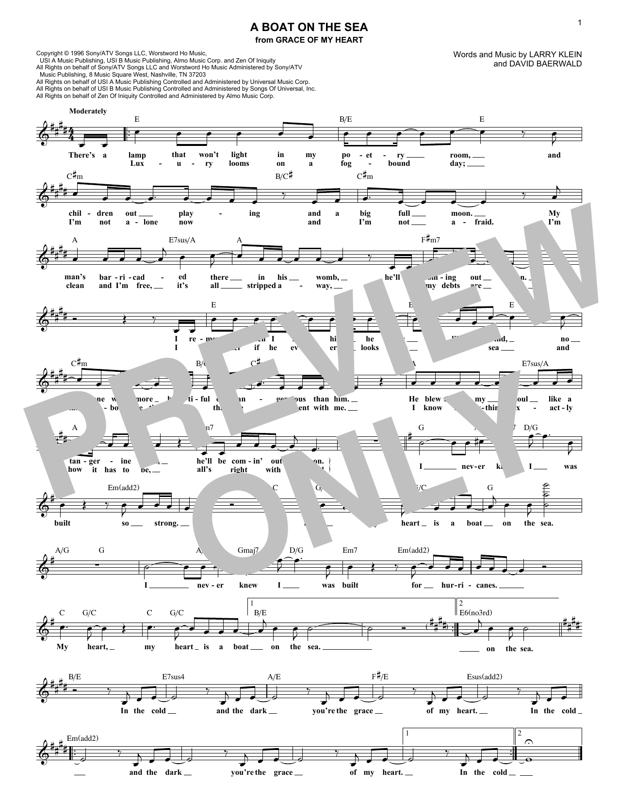 Download David Baerwald A Boat On The Sea Sheet Music and learn how to play Melody Line, Lyrics & Chords PDF digital score in minutes