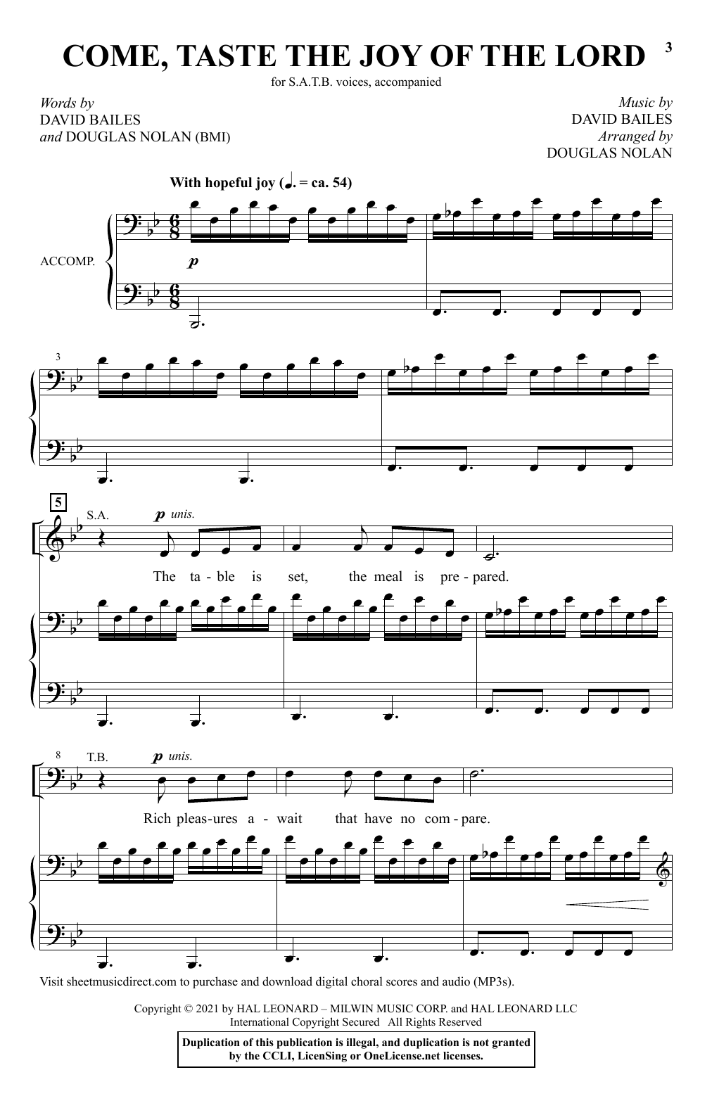 Download David Bailes and Douglas Nolan Come, Taste The Joy Of The Lord (arr. Douglas Nolan) Sheet Music and learn how to play SATB Choir PDF digital score in minutes