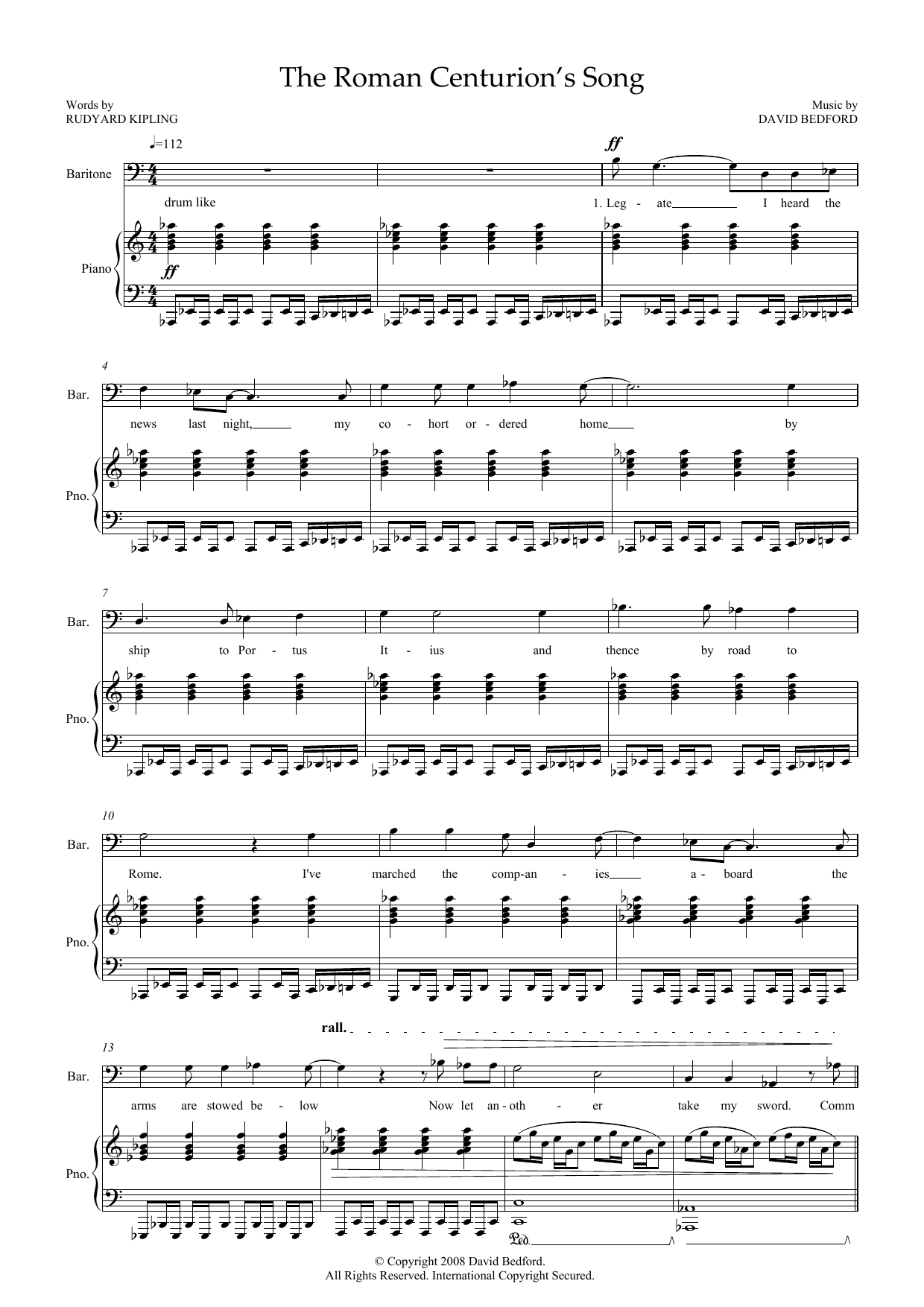 Download David Bedford The Roman Centurion's Song (for baritone & piano) Sheet Music and learn how to play Piano & Vocal PDF digital score in minutes