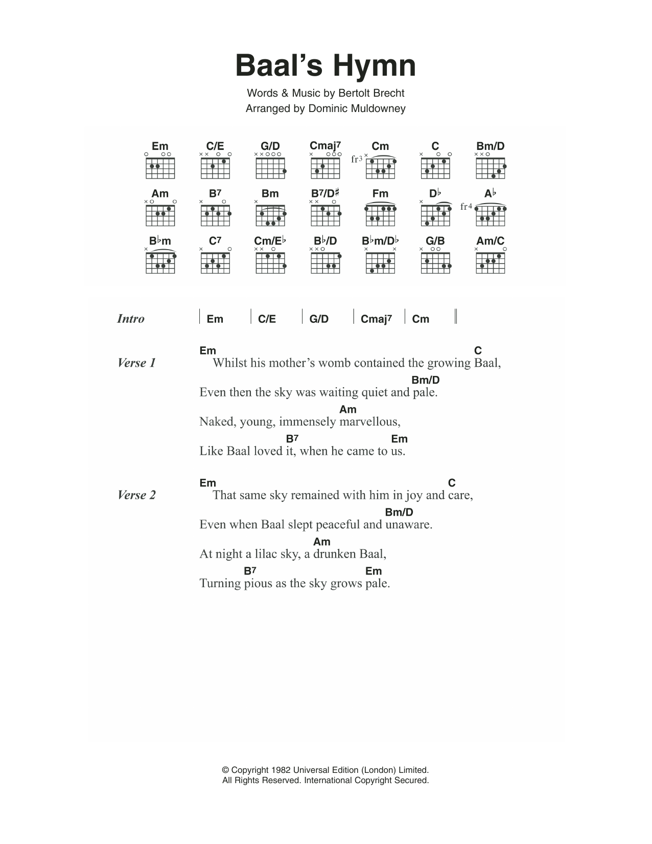 Download David Bowie Baal's Hymn Sheet Music and learn how to play Lyrics & Chords PDF digital score in minutes