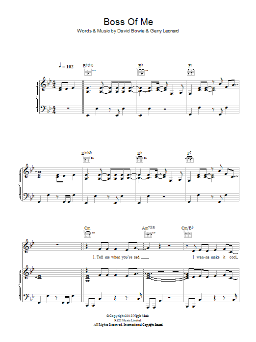 Download David Bowie Boss Of Me Sheet Music and learn how to play Piano, Vocal & Guitar (Right-Hand Melody) PDF digital score in minutes