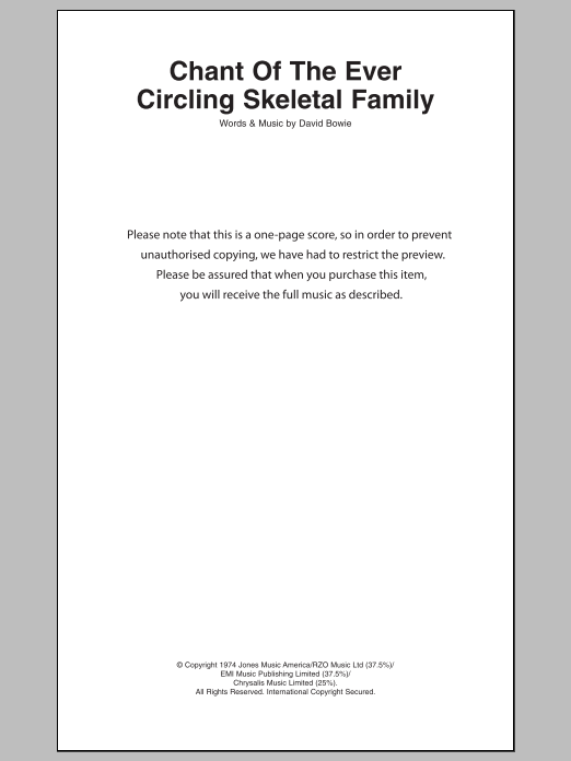 Download David Bowie Chant Of The Ever Circling Skeletal Family Sheet Music and learn how to play Lyrics & Chords PDF digital score in minutes