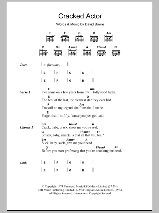 Download David Bowie Cracked Actor Sheet Music and learn how to play Lyrics & Chords PDF digital score in minutes