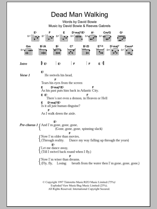 Download David Bowie Dead Man Walking Sheet Music and learn how to play Lyrics & Chords PDF digital score in minutes