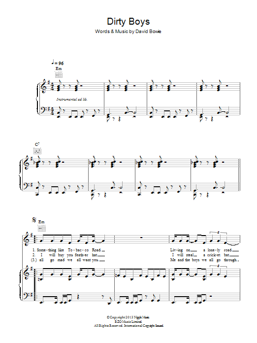 Download David Bowie Dirty Boys Sheet Music and learn how to play Piano, Vocal & Guitar (Right-Hand Melody) PDF digital score in minutes