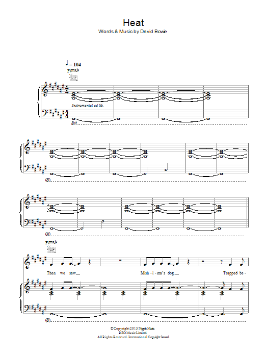 Download David Bowie Heat Sheet Music and learn how to play Piano, Vocal & Guitar (Right-Hand Melody) PDF digital score in minutes