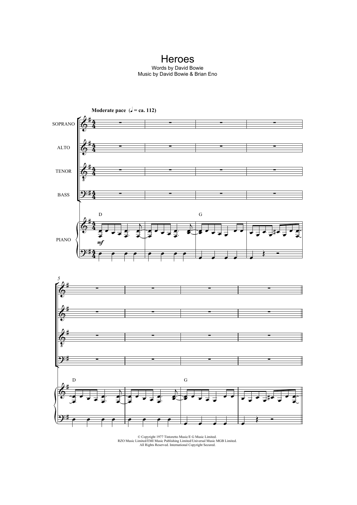 Download David Bowie Heroes Sheet Music and learn how to play SATB PDF digital score in minutes