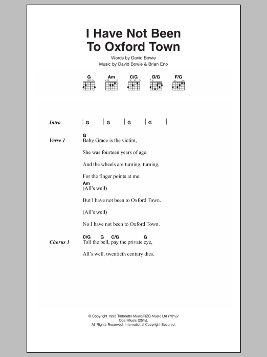 Download David Bowie I Have Not Been To Oxford Town Sheet Music and learn how to play Lyrics & Chords PDF digital score in minutes