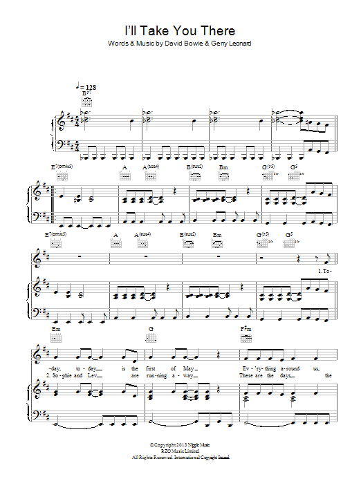 Download David Bowie I'll Take You There Sheet Music and learn how to play Piano, Vocal & Guitar (Right-Hand Melody) PDF digital score in minutes