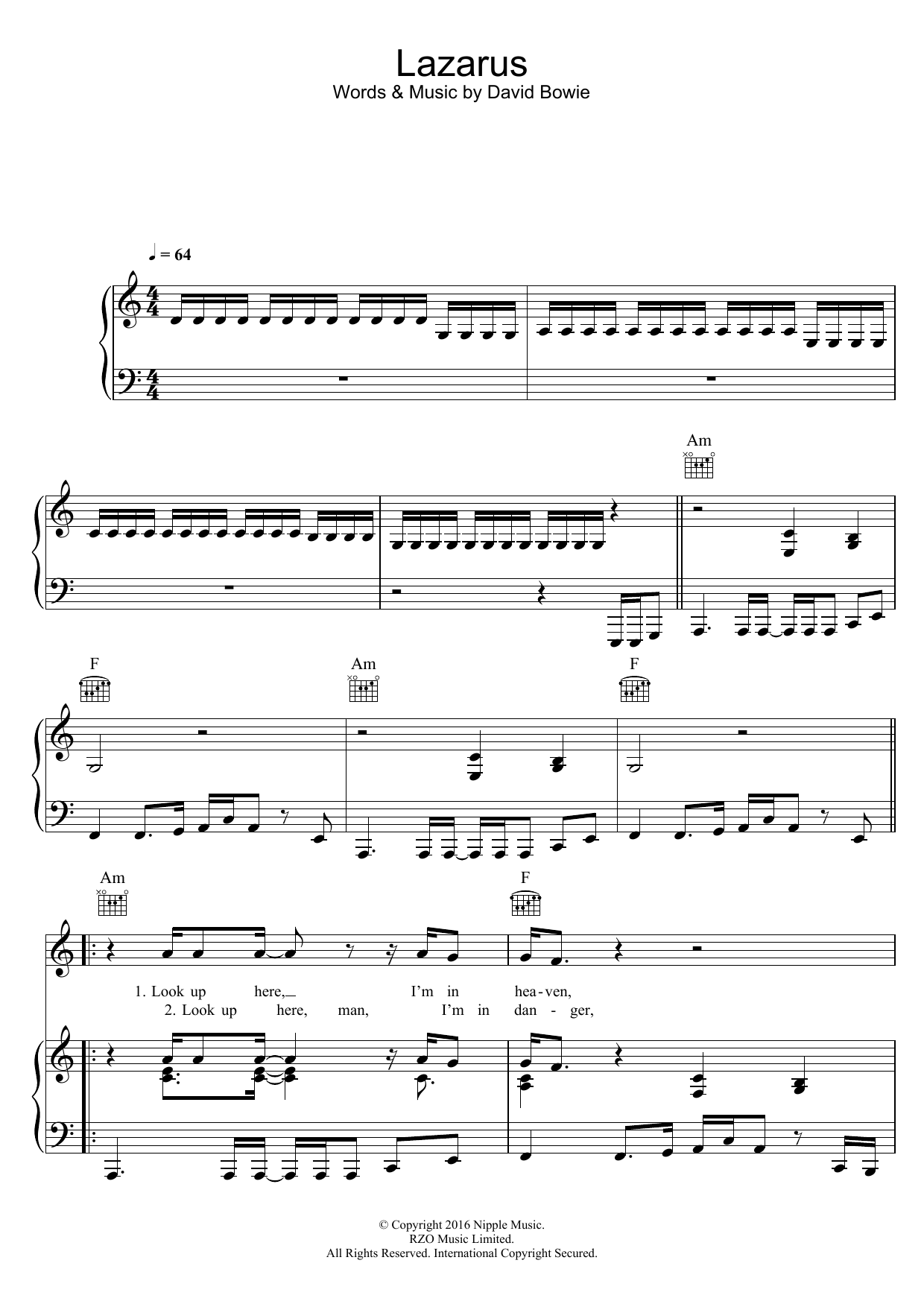 Download David Bowie Lazarus Sheet Music and learn how to play Easy Piano PDF digital score in minutes