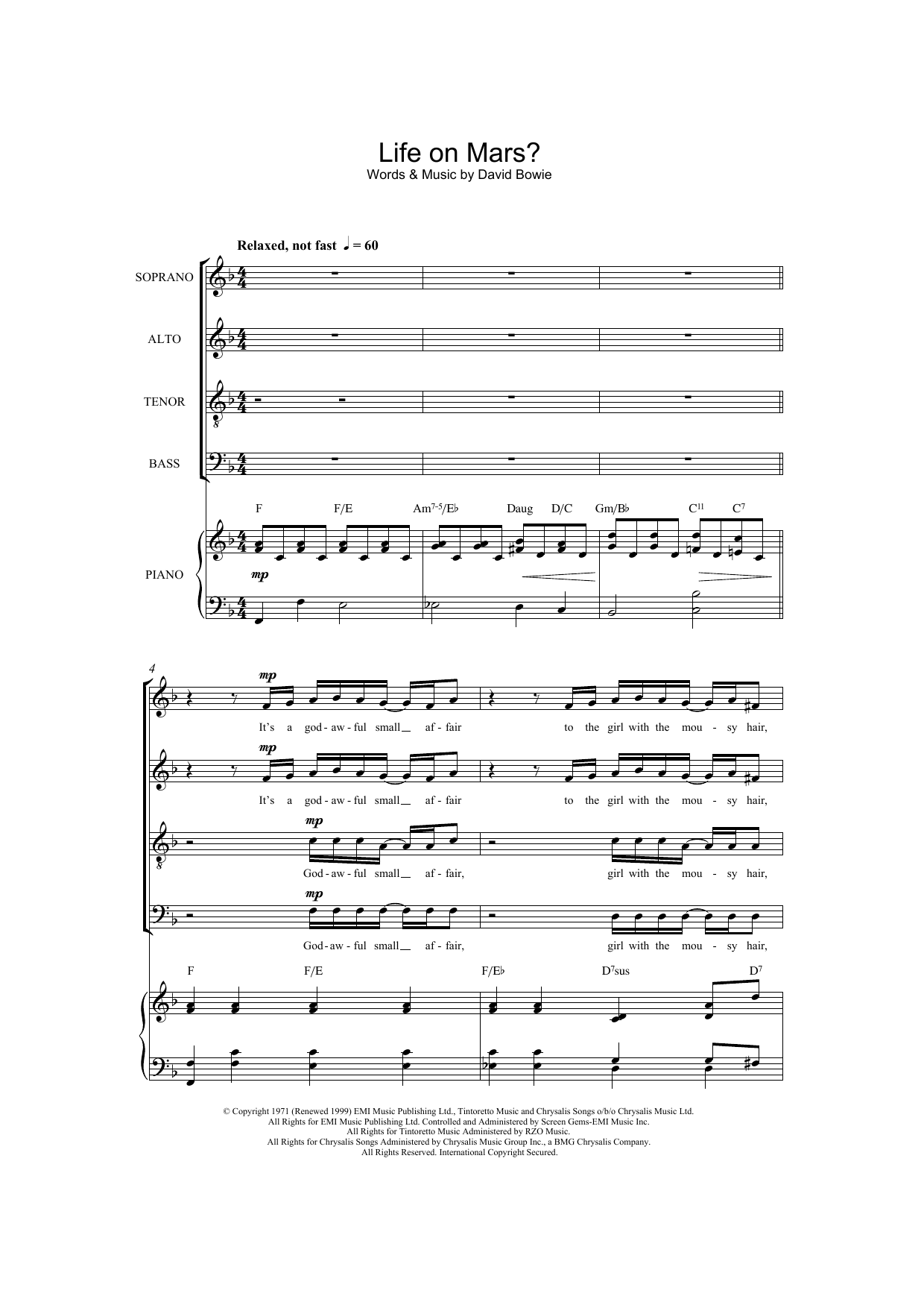Download David Bowie Life On Mars? Sheet Music and learn how to play SATB PDF digital score in minutes