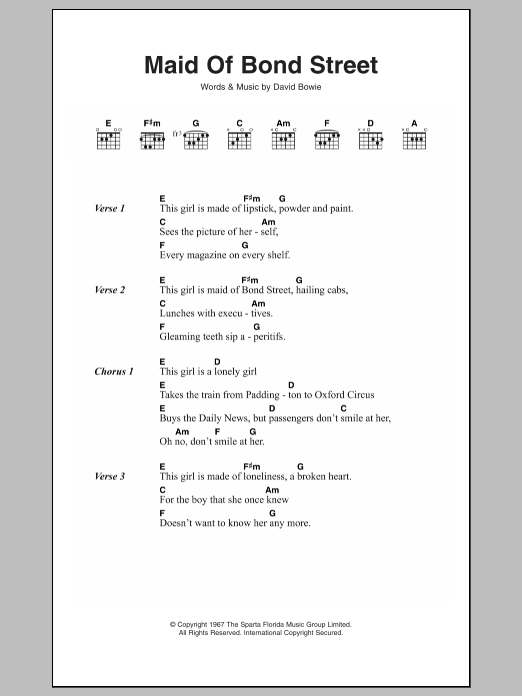 Download David Bowie Maid Of Bond Street Sheet Music and learn how to play Lyrics & Chords PDF digital score in minutes