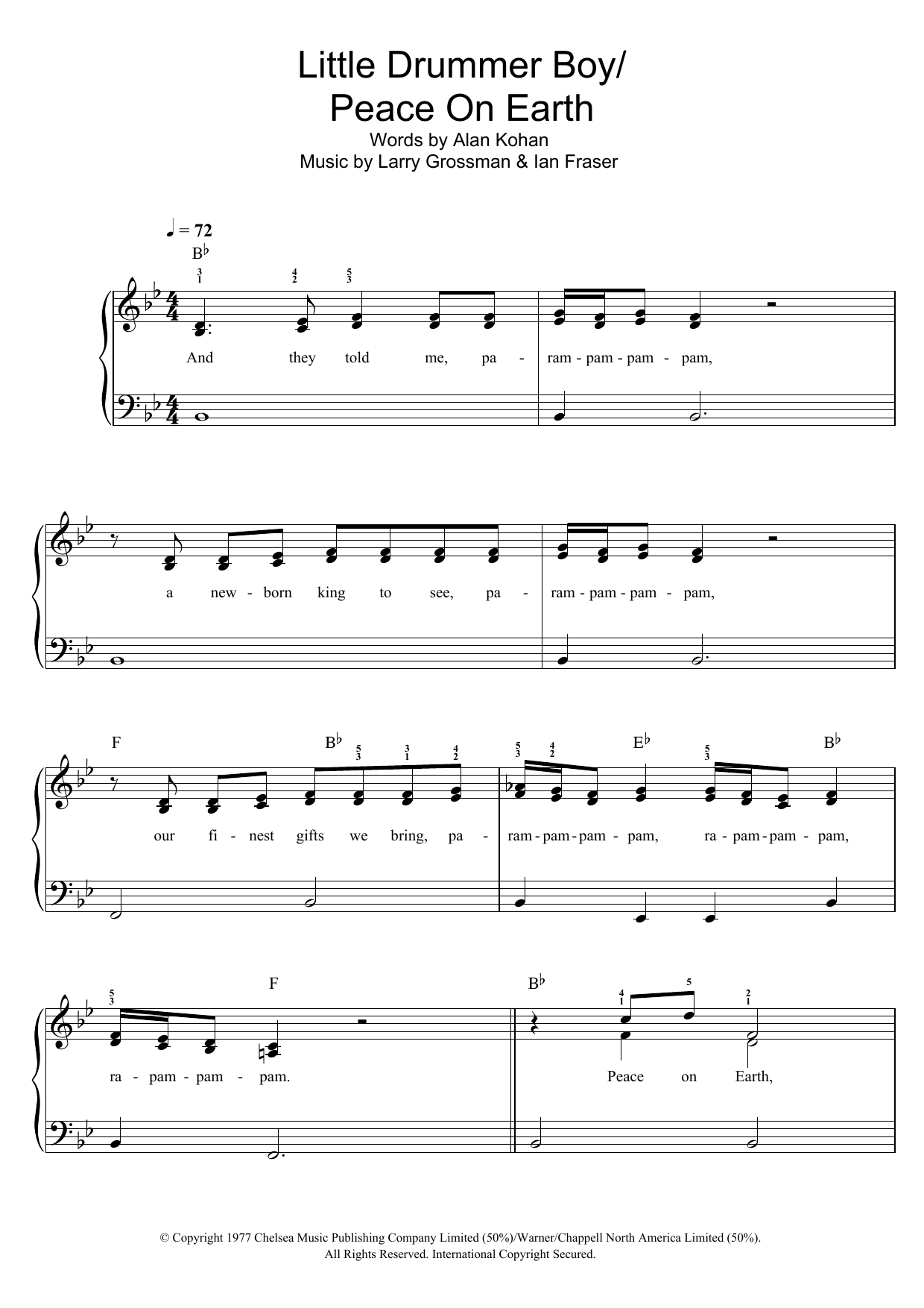 Download David Bowie & Bing Crosby Peace On Earth / Little Drummer Boy Sheet Music and learn how to play Easy Piano PDF digital score in minutes