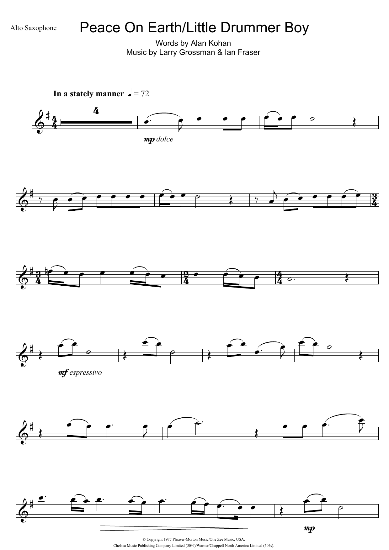 Download David Bowie Peace On Earth Sheet Music and learn how to play Alto Saxophone PDF digital score in minutes