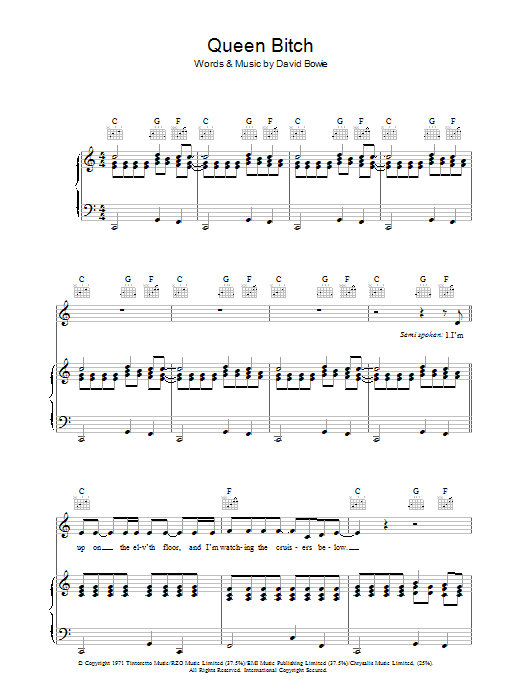 Download David Bowie Queen Bitch Sheet Music and learn how to play Lyrics & Chords PDF digital score in minutes