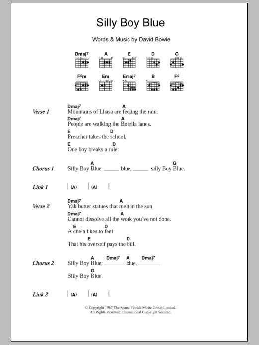 Download David Bowie Silly Boy Blue Sheet Music and learn how to play Lyrics & Chords PDF digital score in minutes