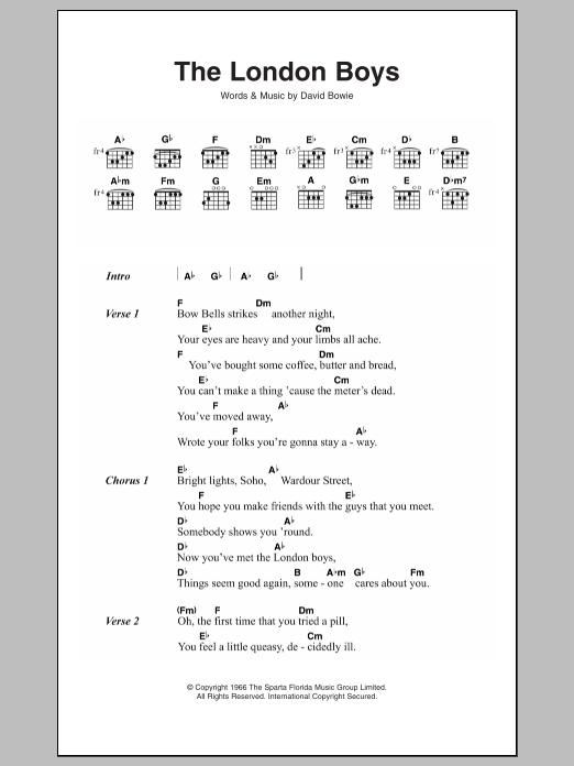 Download David Bowie The London Boys Sheet Music and learn how to play Lyrics & Chords PDF digital score in minutes
