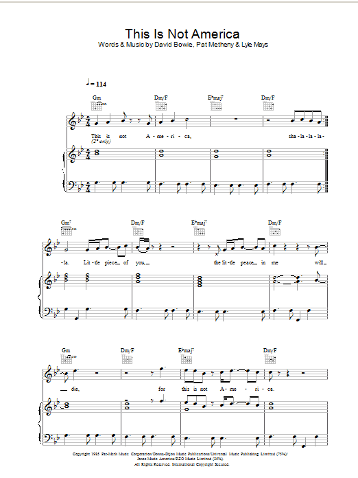 Download David Bowie This Is Not America Sheet Music and learn how to play Lyrics & Chords PDF digital score in minutes