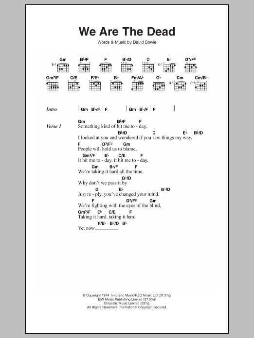 Download David Bowie We Are The Dead Sheet Music and learn how to play Lyrics & Chords PDF digital score in minutes