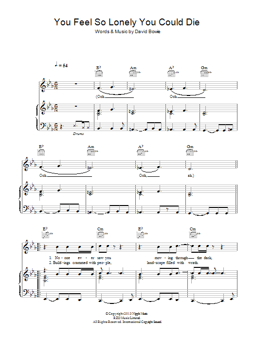 Download David Bowie You Feel So Lonely You Could Die Sheet Music and learn how to play Piano, Vocal & Guitar (Right-Hand Melody) PDF digital score in minutes