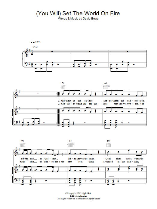 Download David Bowie (You Will) Set The World On Fire Sheet Music and learn how to play Piano, Vocal & Guitar (Right-Hand Melody) PDF digital score in minutes