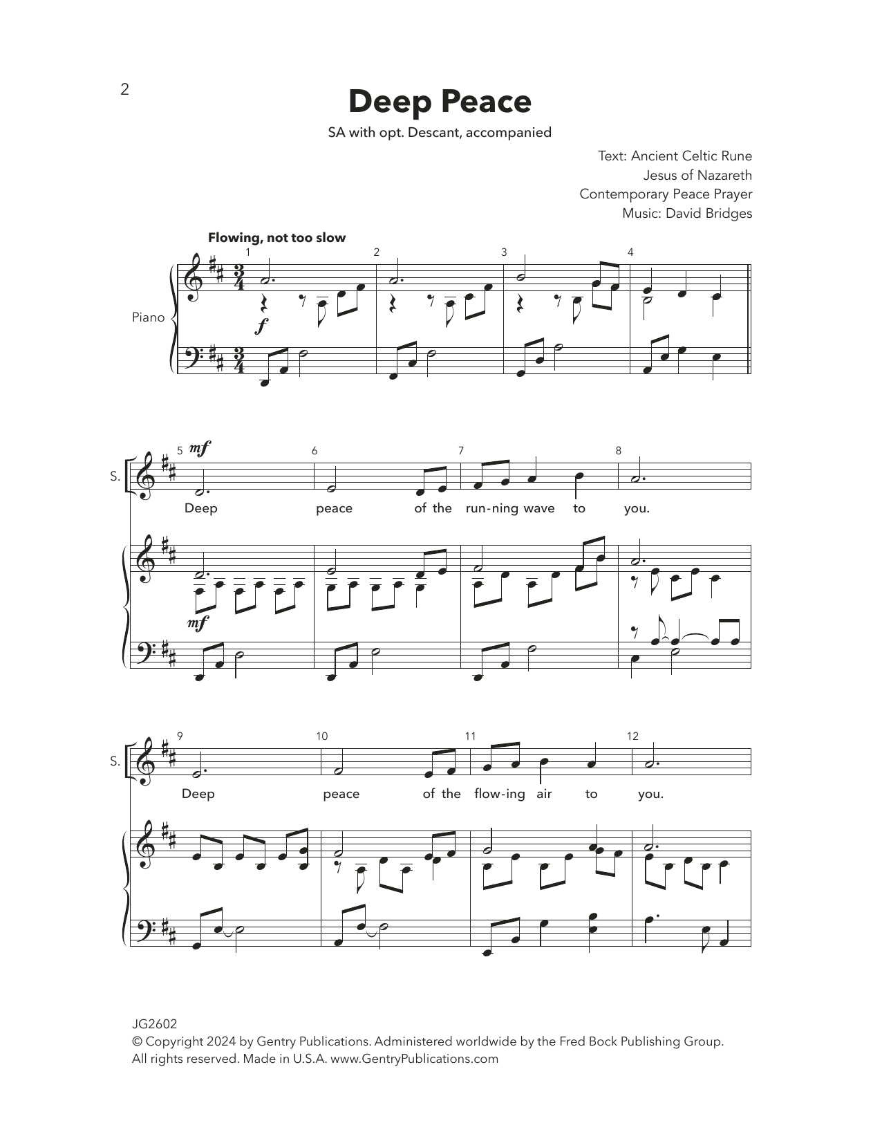 Download David Bridges Deep Peace Sheet Music and learn how to play Choir PDF digital score in minutes