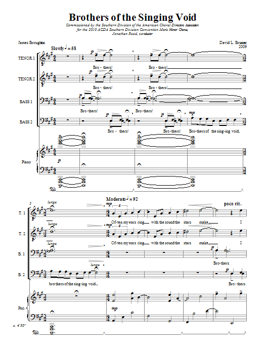 Download David Brunner Brothers Of The Singing Void Sheet Music and learn how to play TTBB PDF digital score in minutes