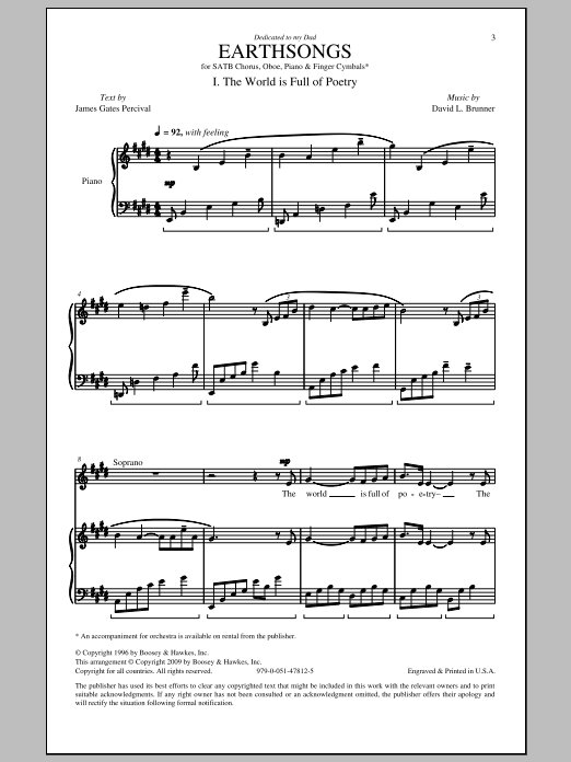 Download David Brunner Earthsongs Sheet Music and learn how to play SATB PDF digital score in minutes