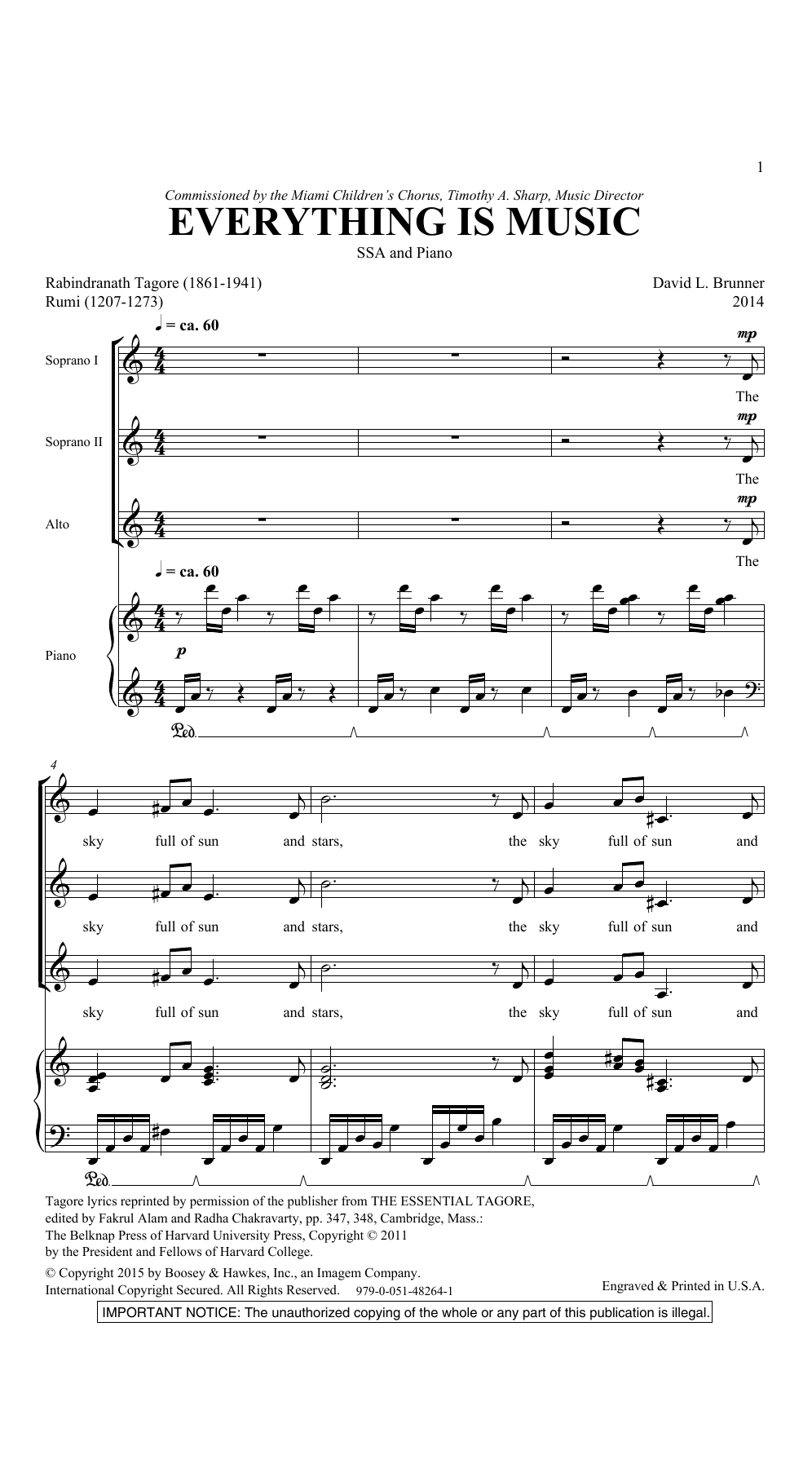 Download David Brunner Everything Is Music Sheet Music and learn how to play SSA Choir PDF digital score in minutes