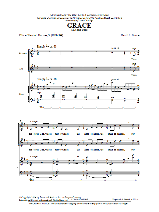 Download David Brunner Grace Sheet Music and learn how to play SSA PDF digital score in minutes