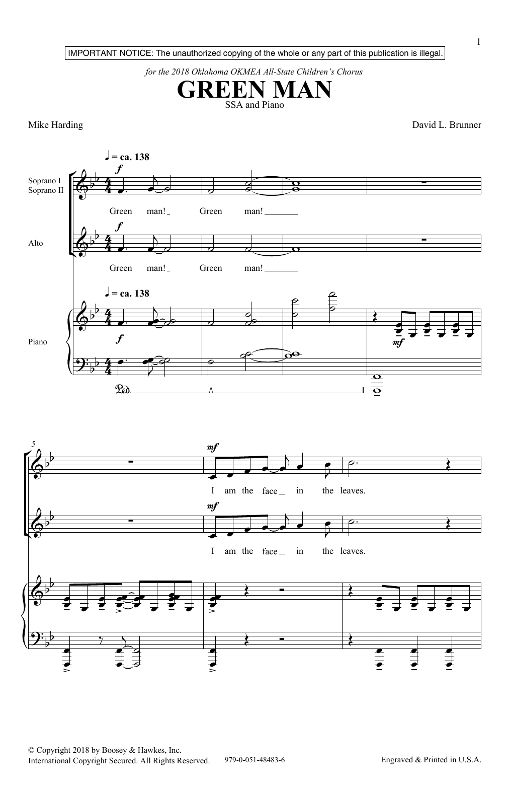 Download David Brunner Green Man Sheet Music and learn how to play SSA Choir PDF digital score in minutes