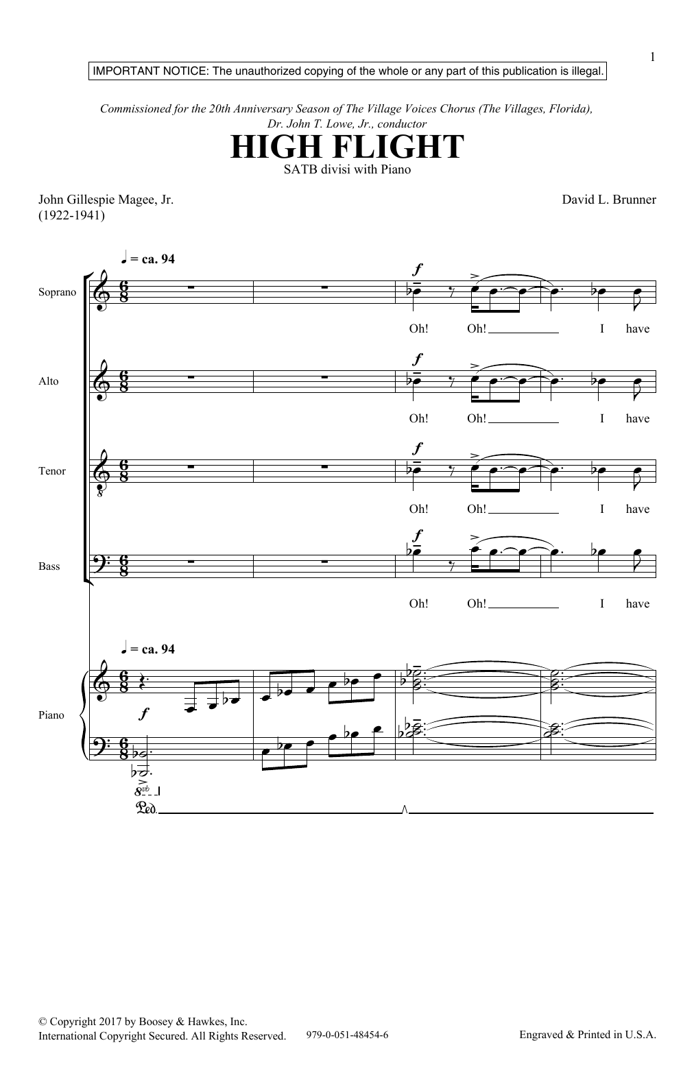 Download David Brunner High Flight Sheet Music and learn how to play SATB Choir PDF digital score in minutes